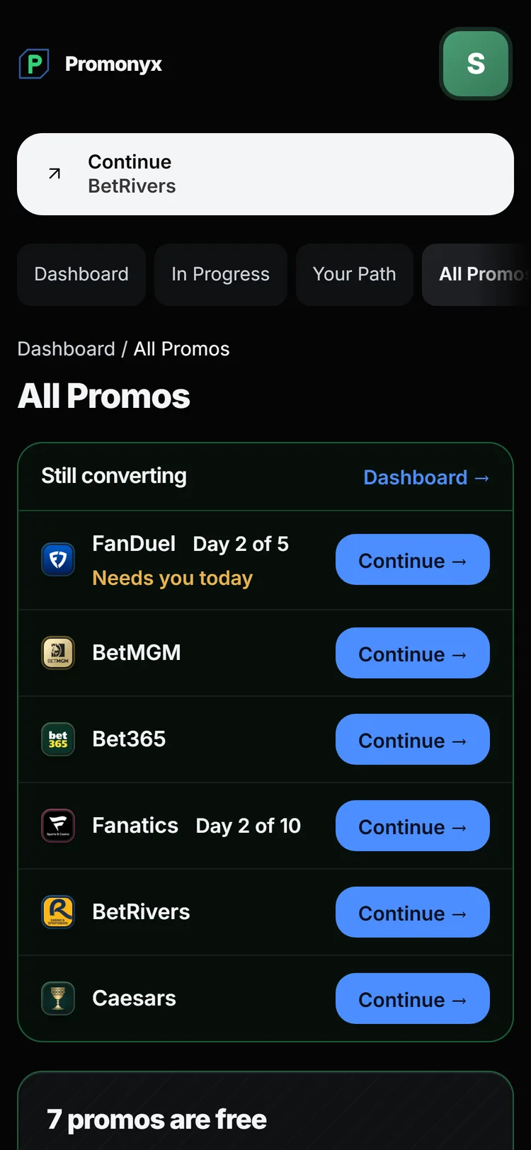 The Promonyx promo board on a phone