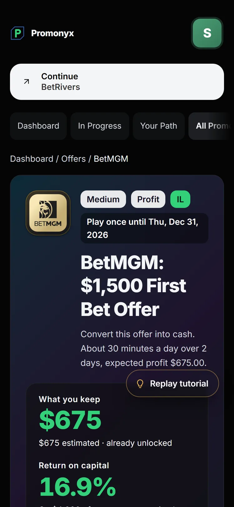 A BetMGM offer open in Promonyx